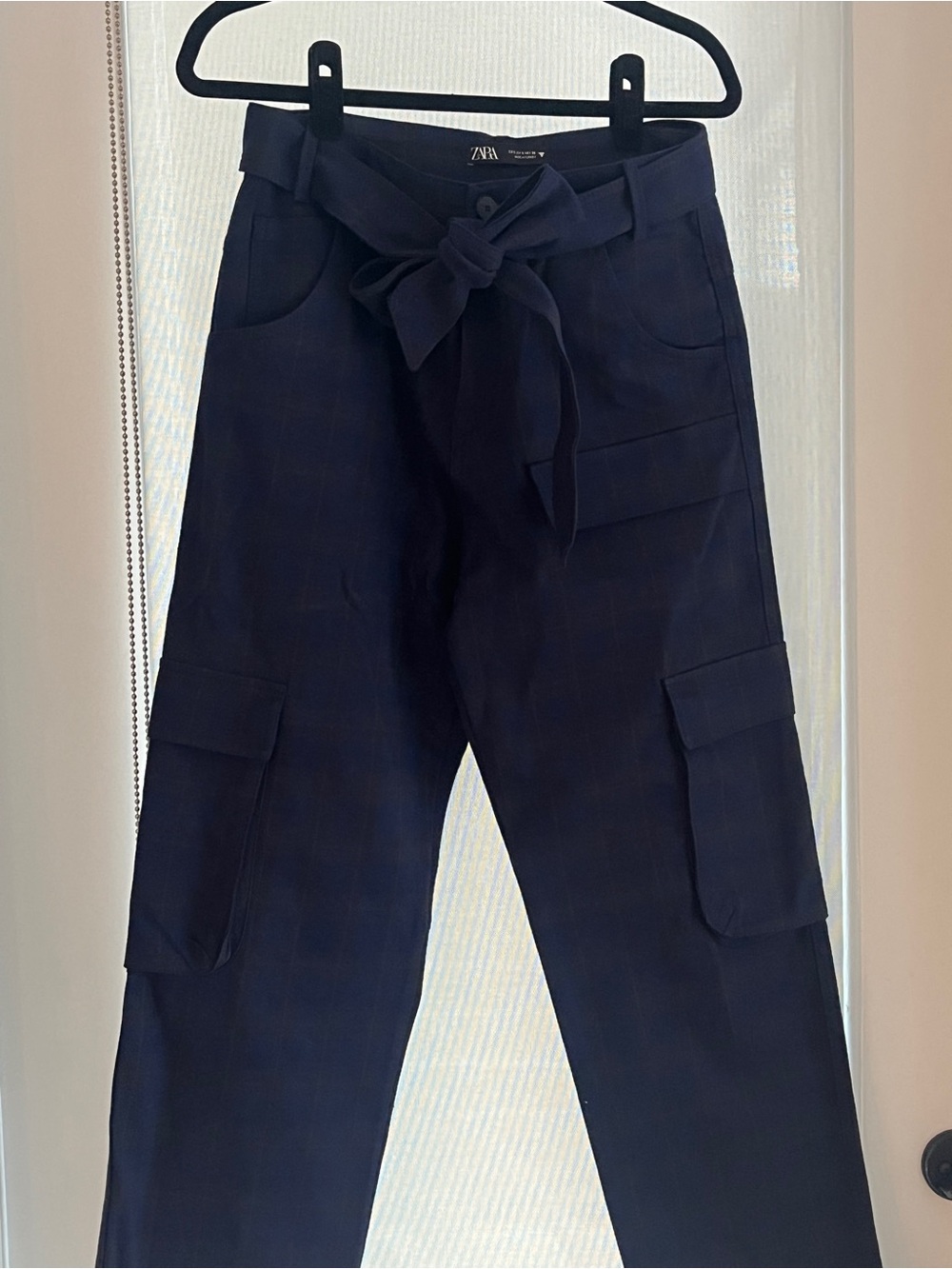 Zara Plaid Cargo Pants with Tie Belt